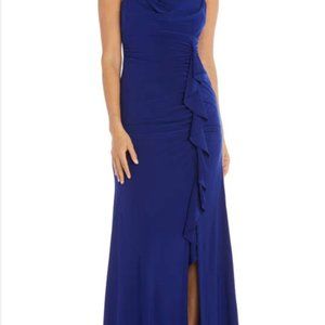 Morgan&Co Cowl Neck Strappy Ruffle Gown 14W